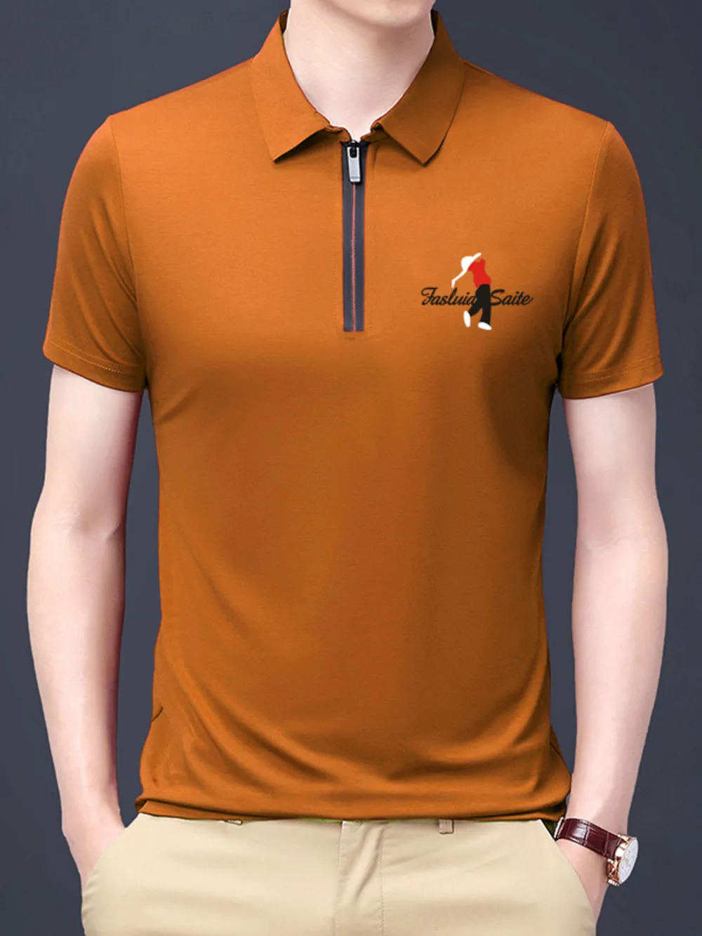 Men's Plus Size Half-Zip Short Sleeve Polo, image 4