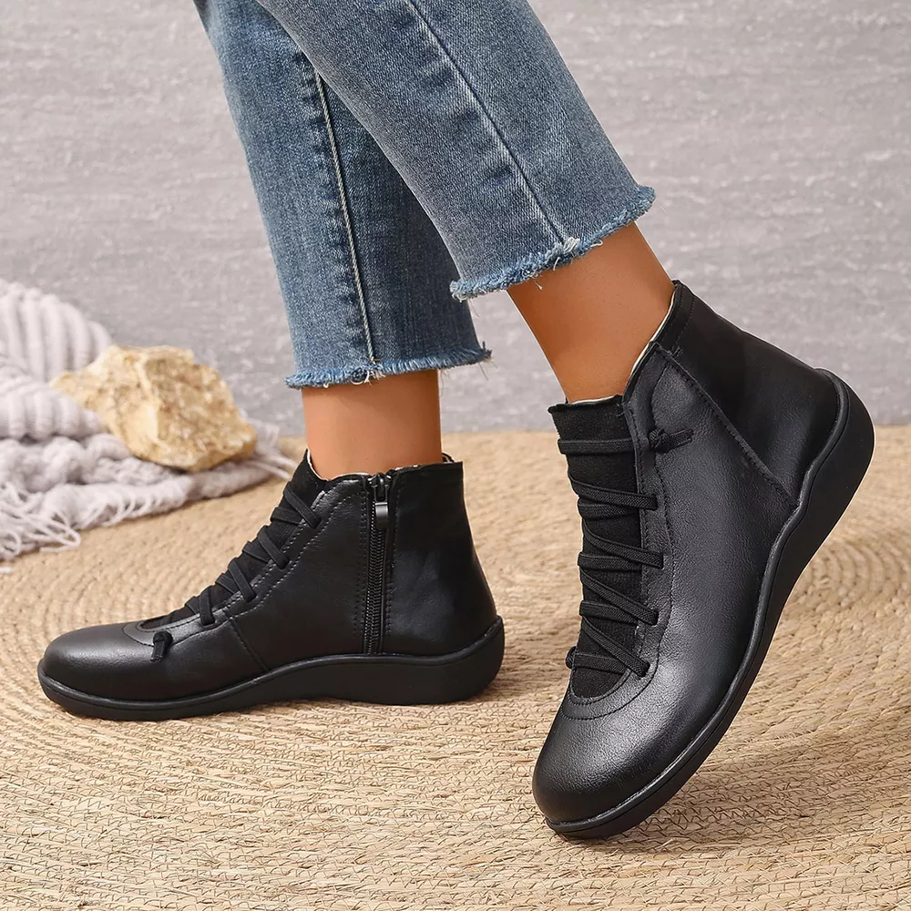 Lace-Up Faux Leather Ankle Boots, image 4