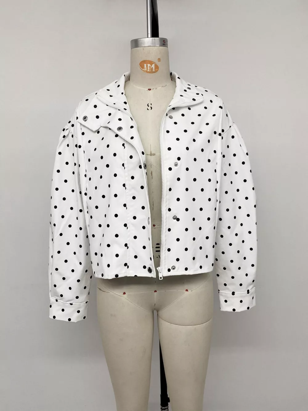Polka Dot Zip Up Cropped Jacket, image 11