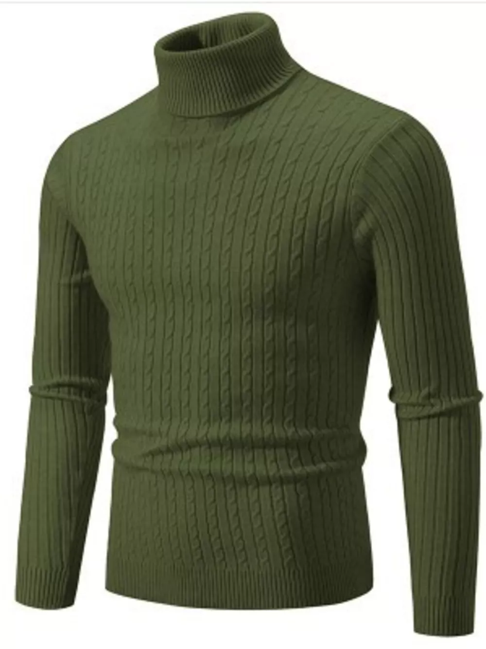 Men's Full Size Classic Cable Knit Turtleneck Sweater Plus Size, image 3