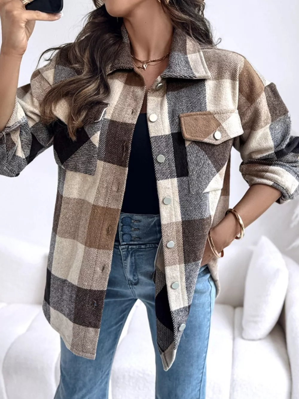Plaid Button-Up Long Sleeve Shirt, image 3
