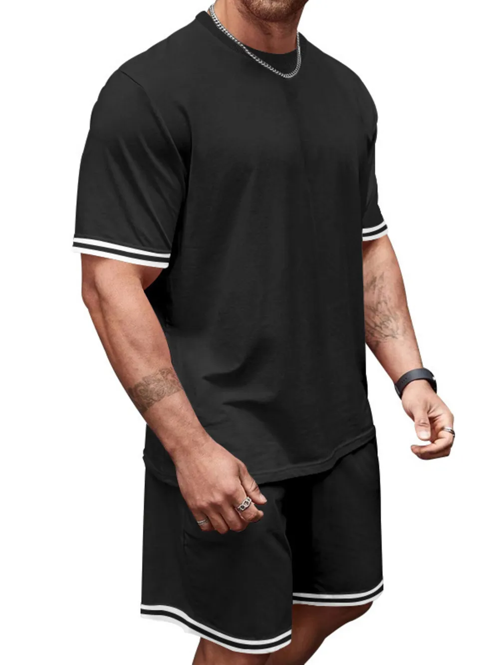 Men's Full Size Striped Short Sleeve Tee and Shorts Set Plus Size, image 2