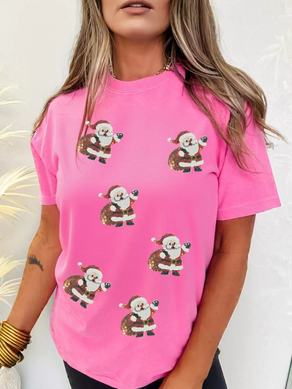Santa Claus Deliver Gifts Sequin Short Sleeve Tee, image 3