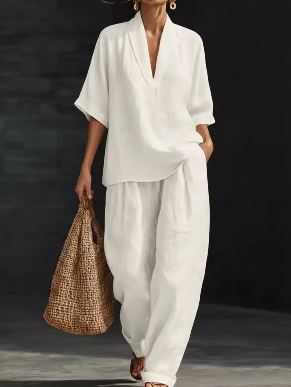 Full Size Half Sleeve Top and Wide Leg Pants Set Plus Size, image 10