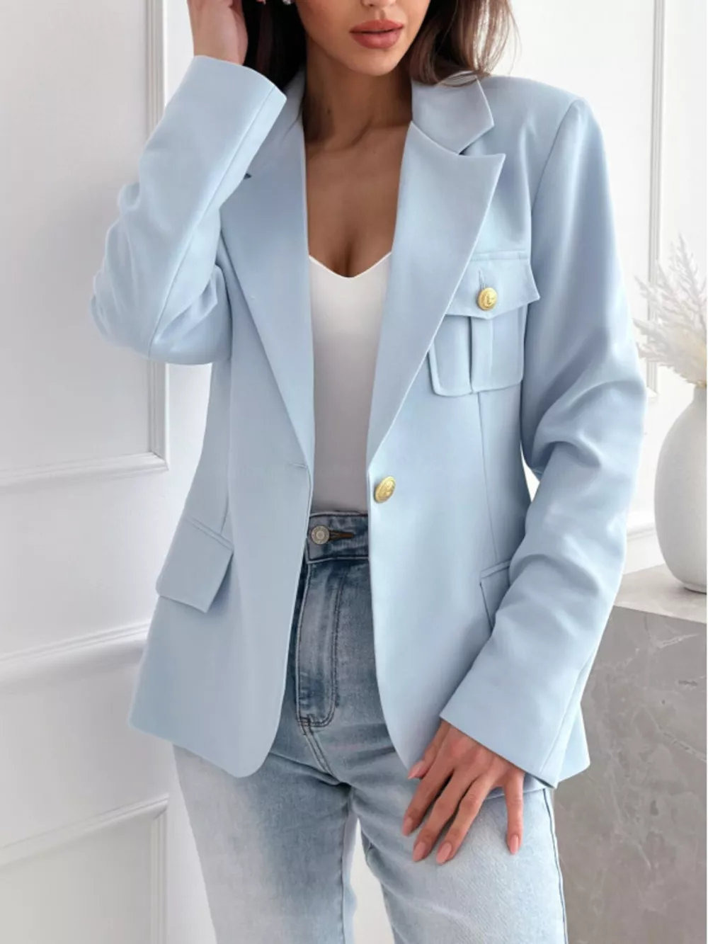 Lapel Collar One Button Blazer, image 5