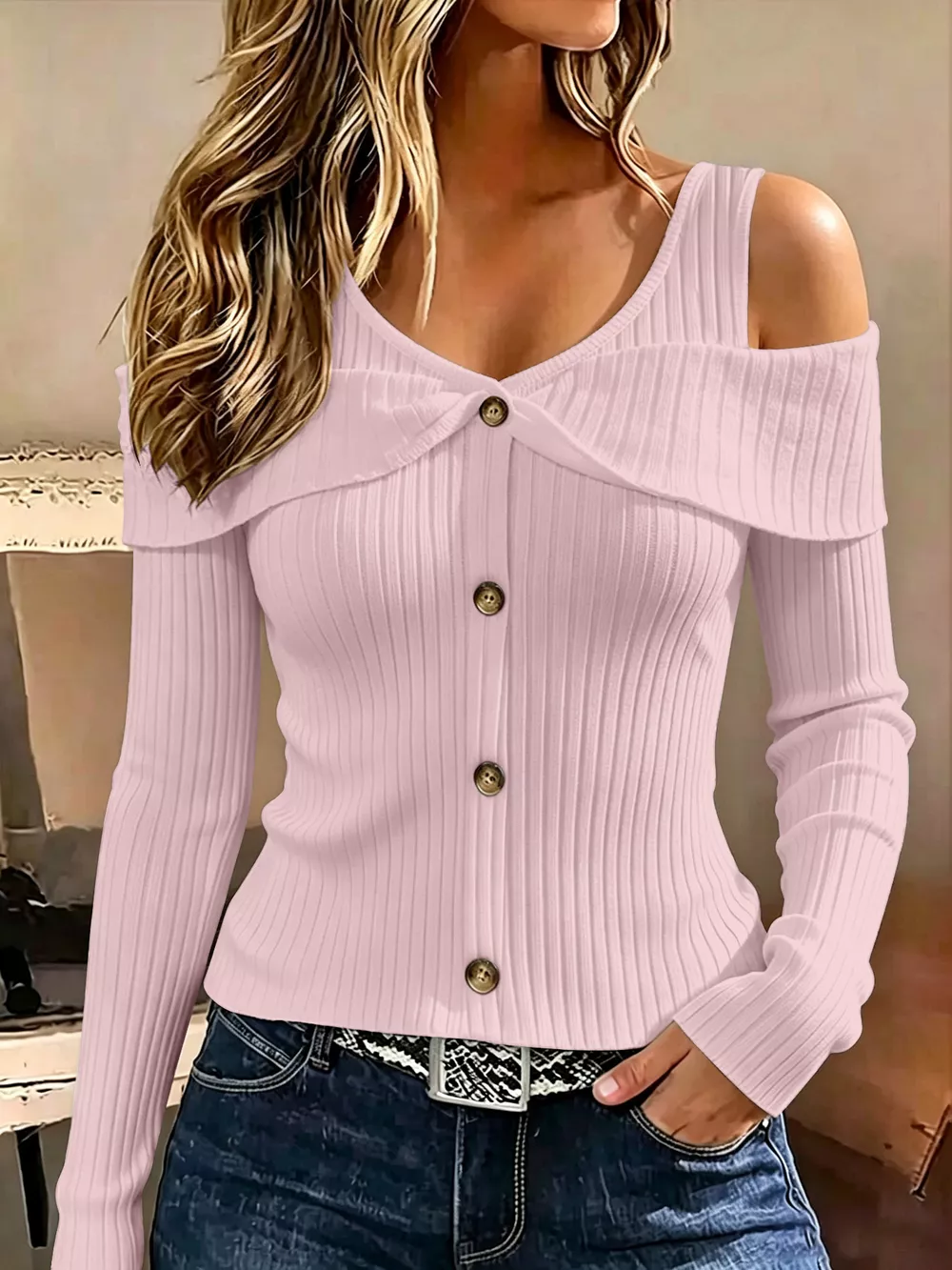 Cold Shoulder Ribbed Knit Top, image 10
