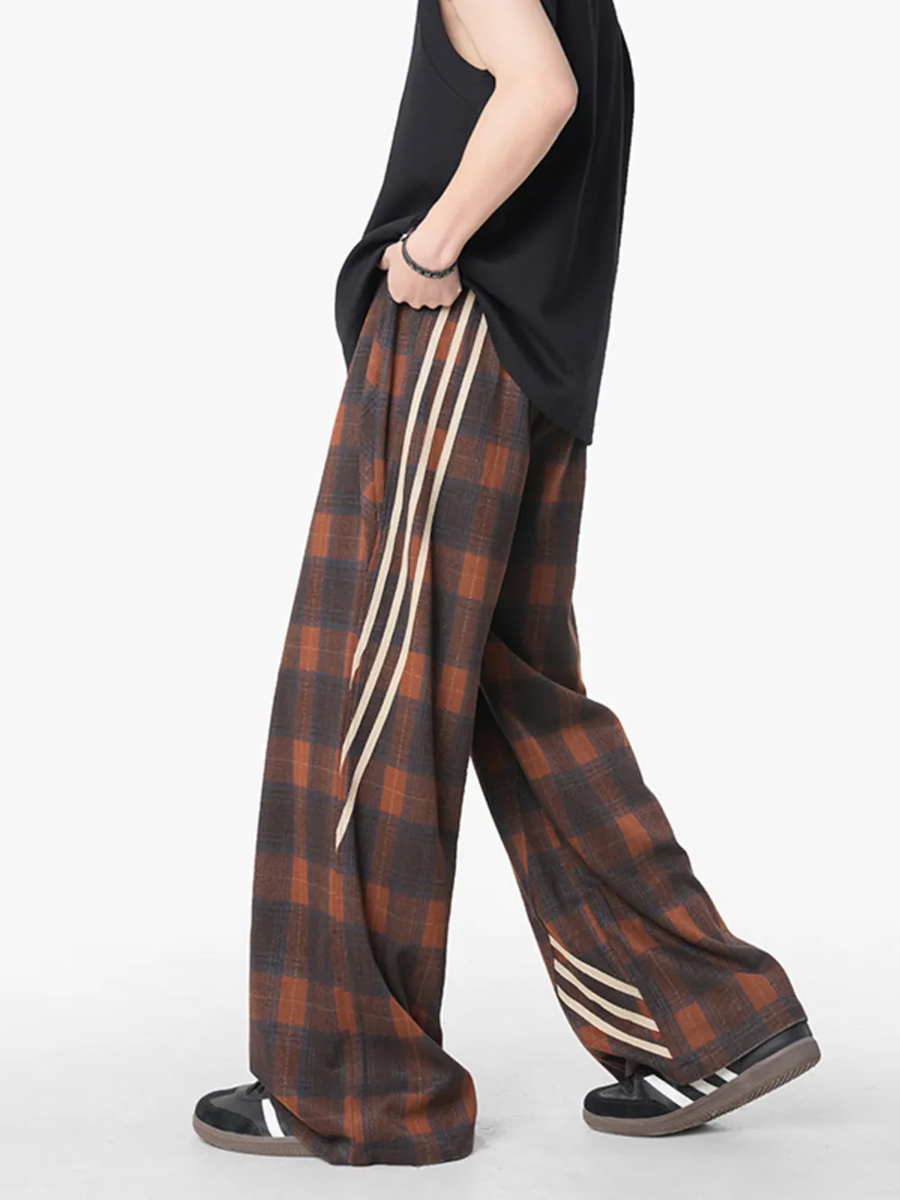 Men's Plaid Wide Leg Casual Pants, image 7