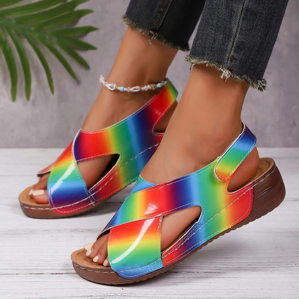 Colorful Cutout Wedge Sandals, image 2