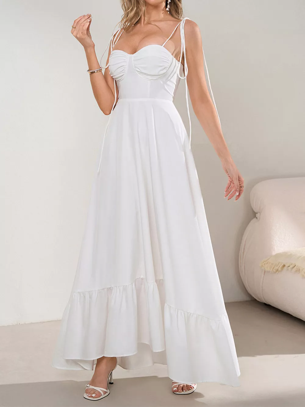 Sweetheart Neck Tie-Strap Ruffle Hem Maxi Dress, image 2