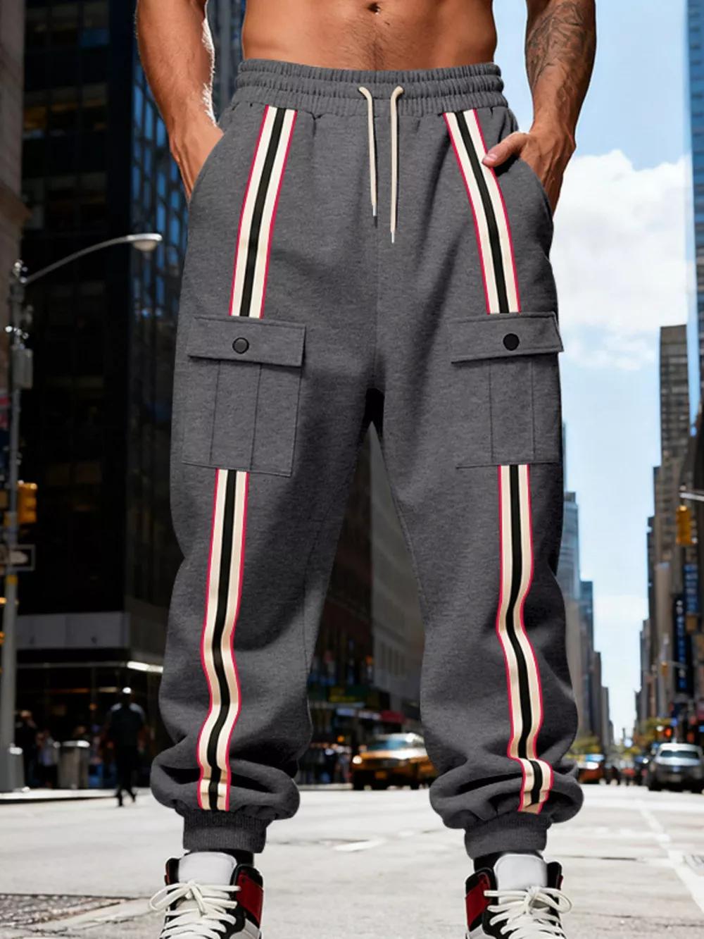 Men's Full Size Casual Striped Cargo Joggers Plus Size, image 28