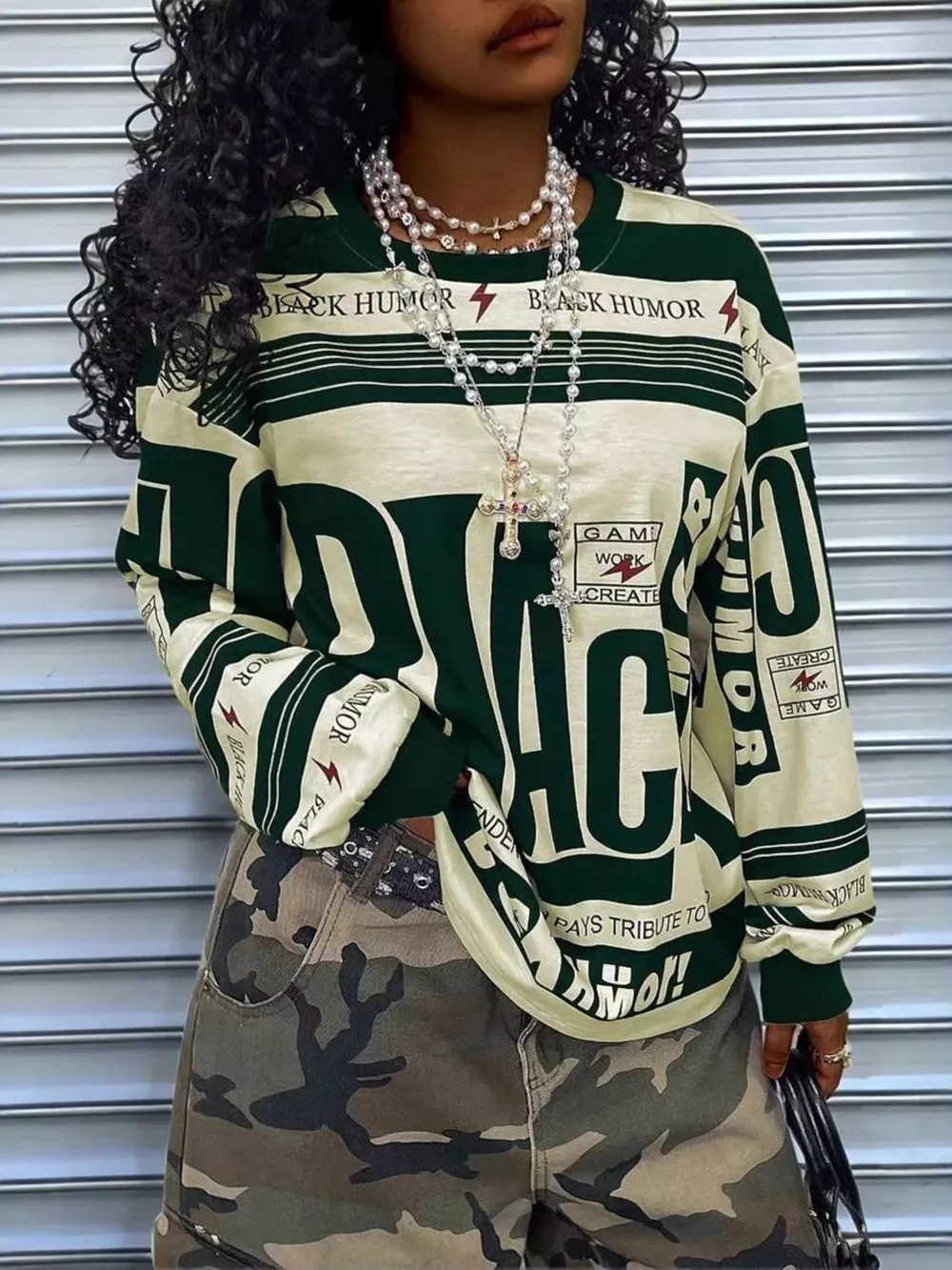 Printed Drop Shoulder Long Sleeve T-Shirt, image 2