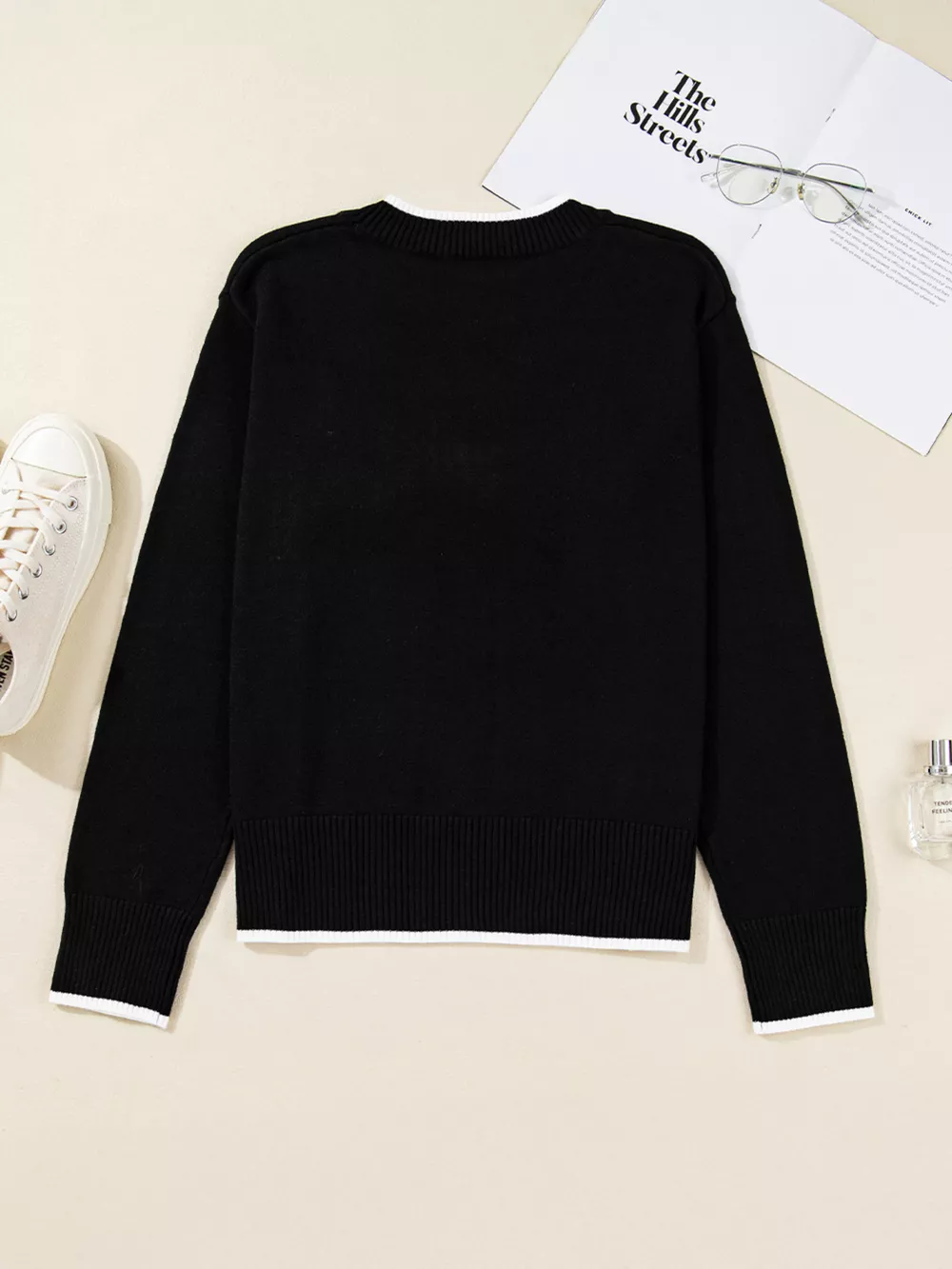 Contrast Trim Bow Accent Holiday Cropped Sweater, image 3