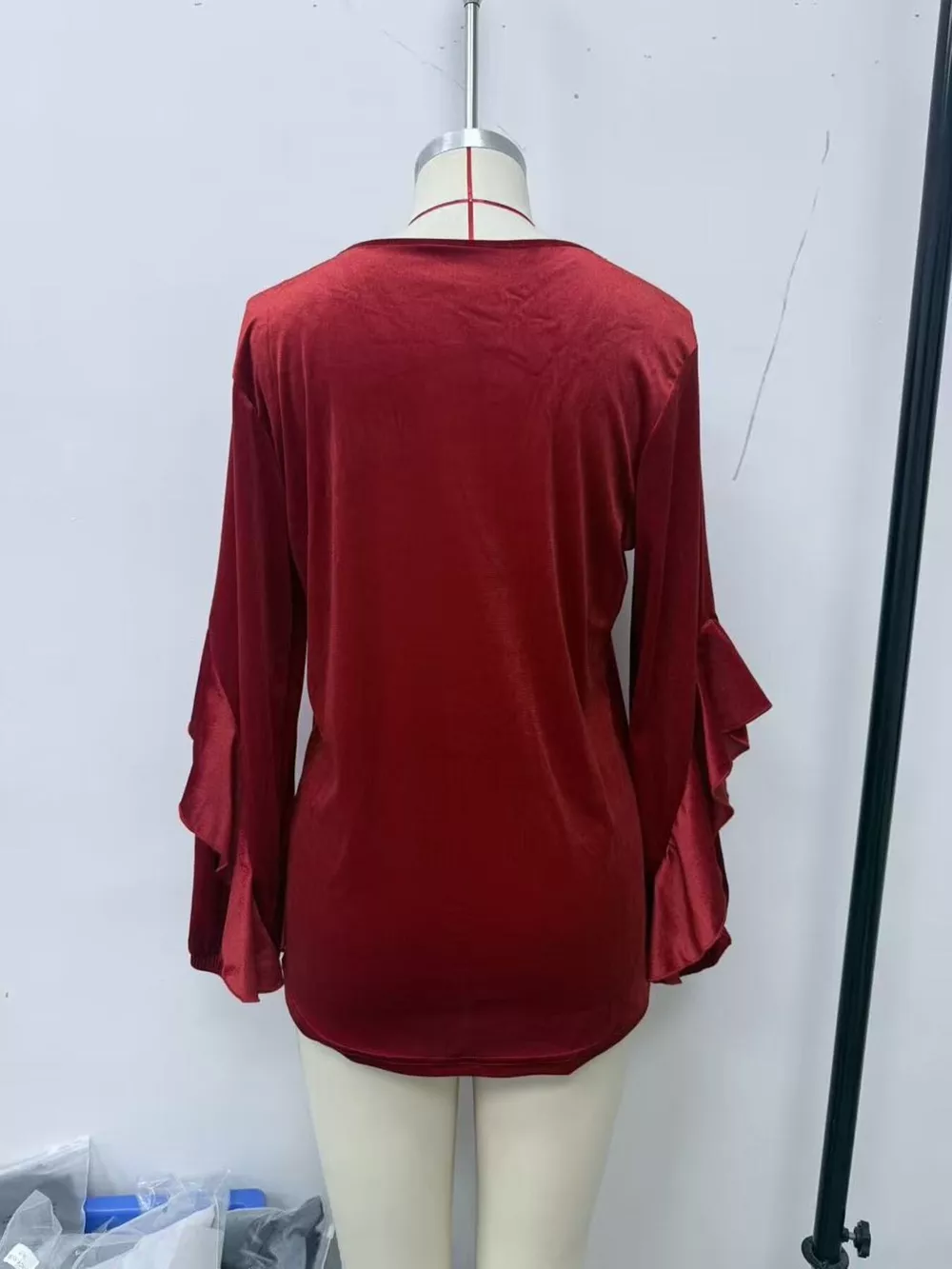 Velvet Round Neck Ruffle Sleeve Top, image 9
