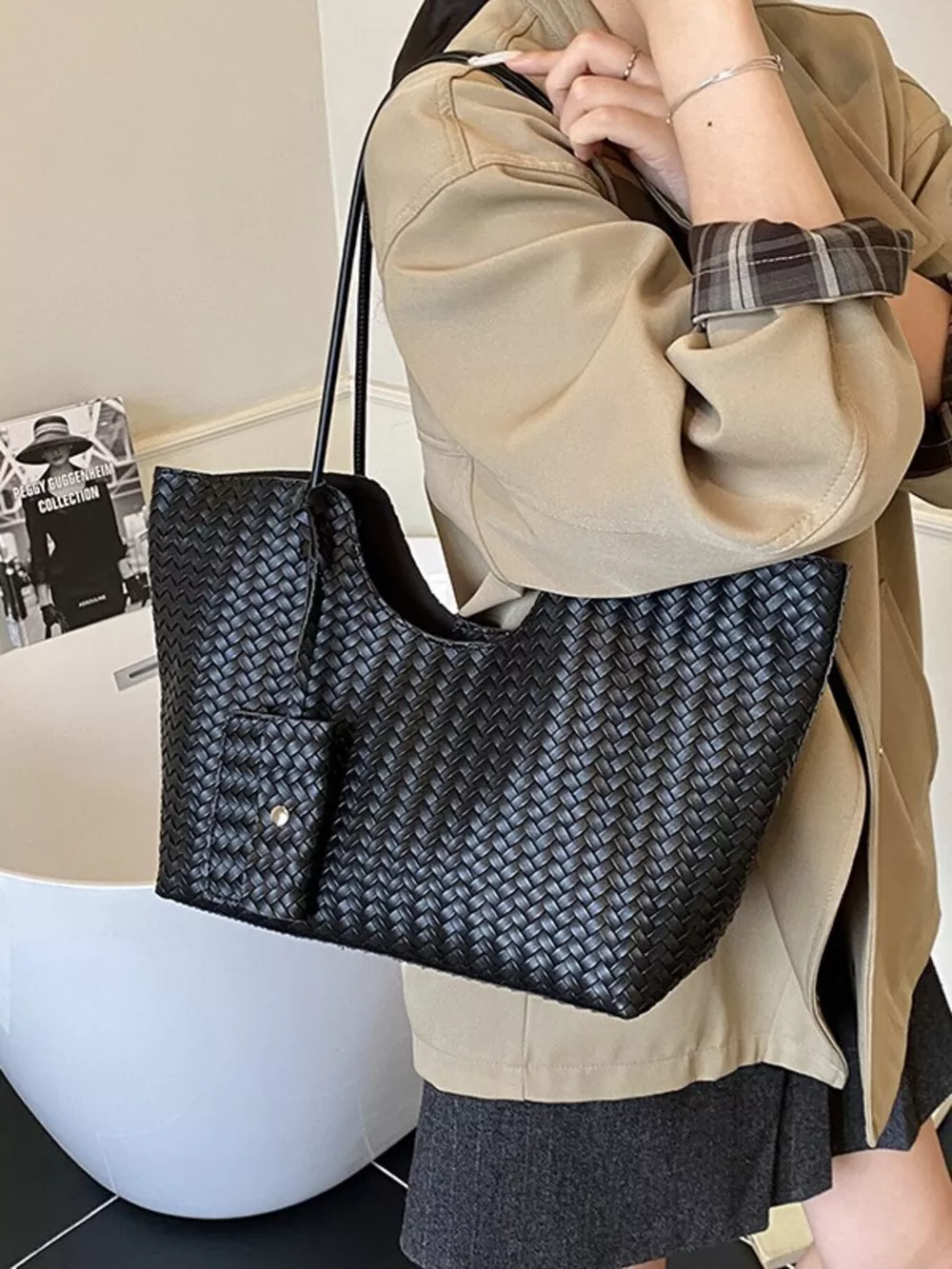 Woven Texture Large Capacity Tote Bag, image 2