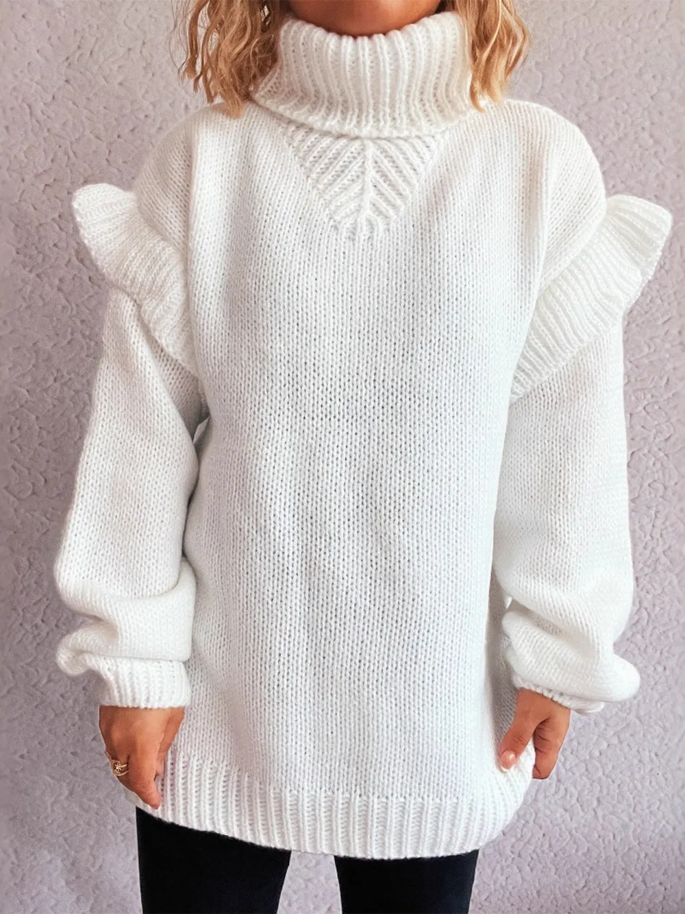 Ruffled Turtleneck Long Sleeve Sweater, image 14