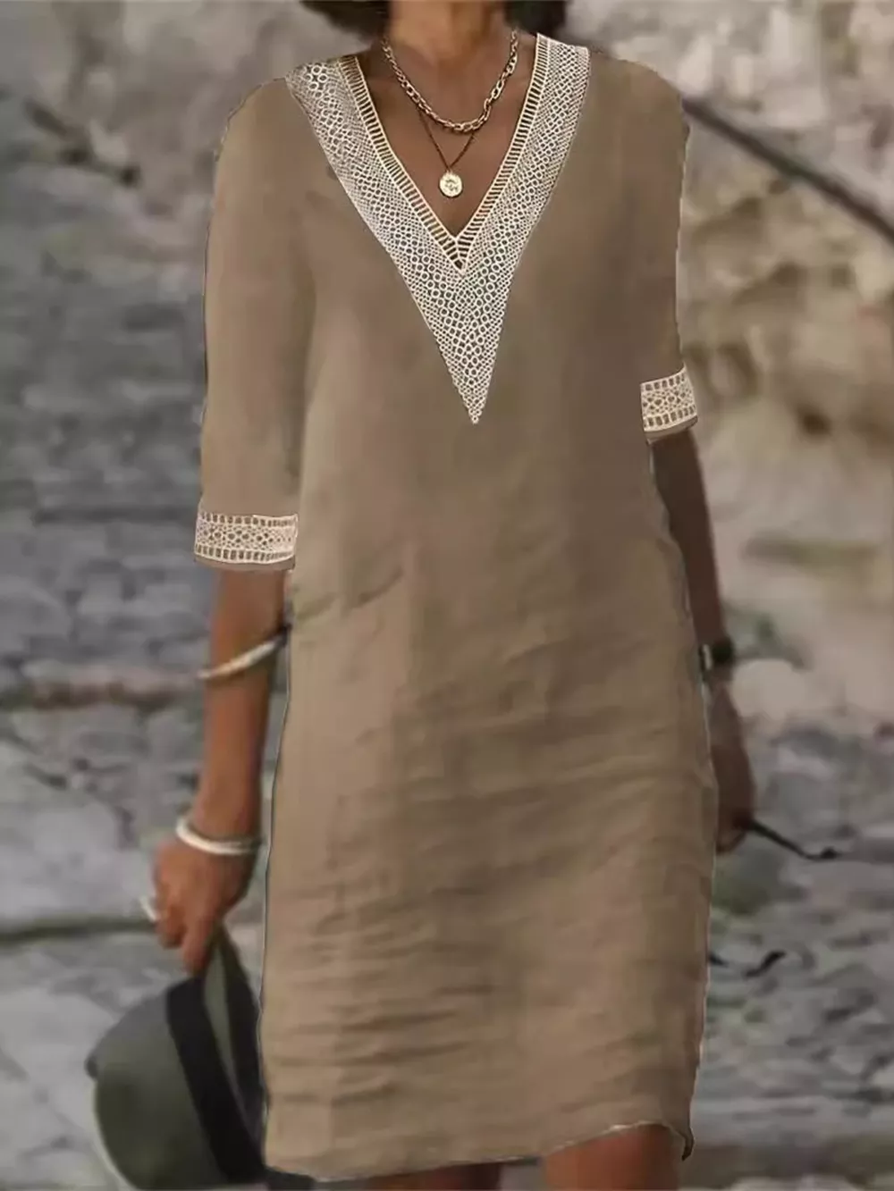 Full Size V-Neck Half Sleeve Dress Plus Size, image 7