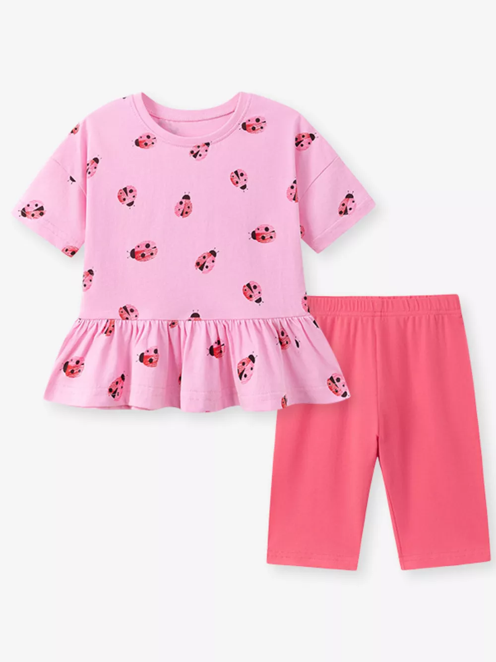 Children's Ladybug Print Ruffle Hem Top & Capri Leggings Set, image 2