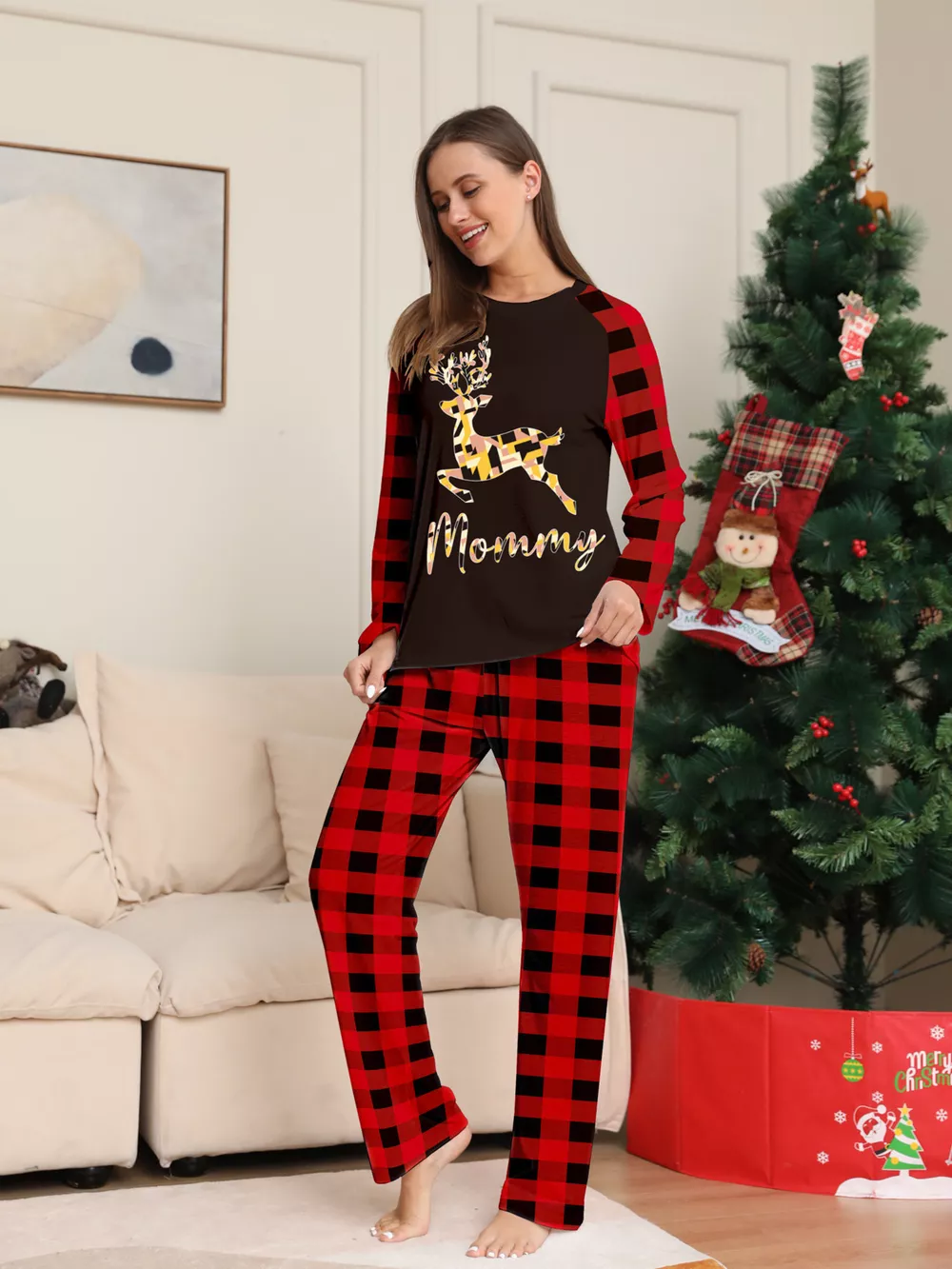 Full Size Family Matching Christmas Pajamas Set with Reindeer Graphic Plus Size, image 4