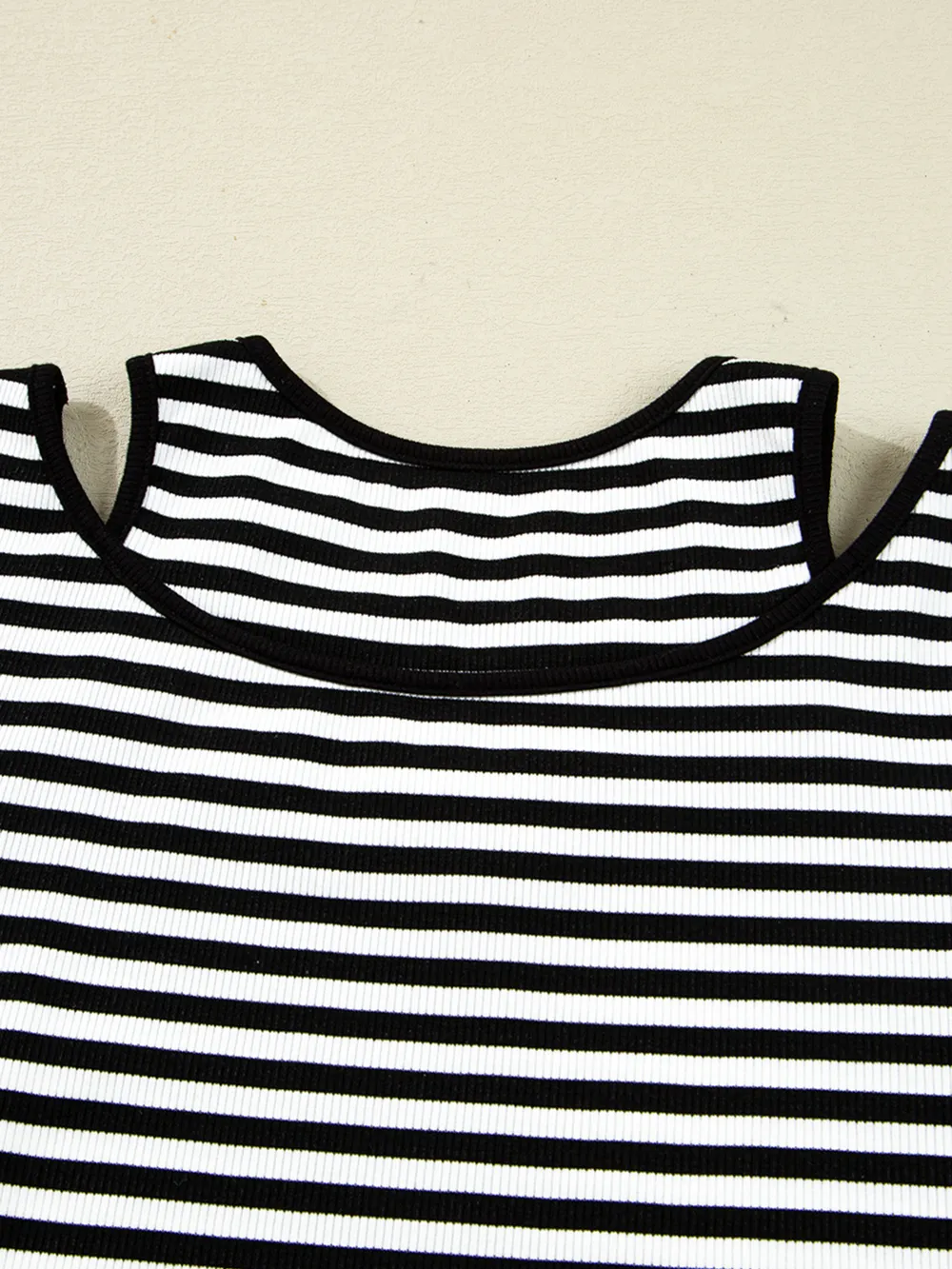 Stripe Double-layer Cold Shoulder Long Sleeve Top, image 5