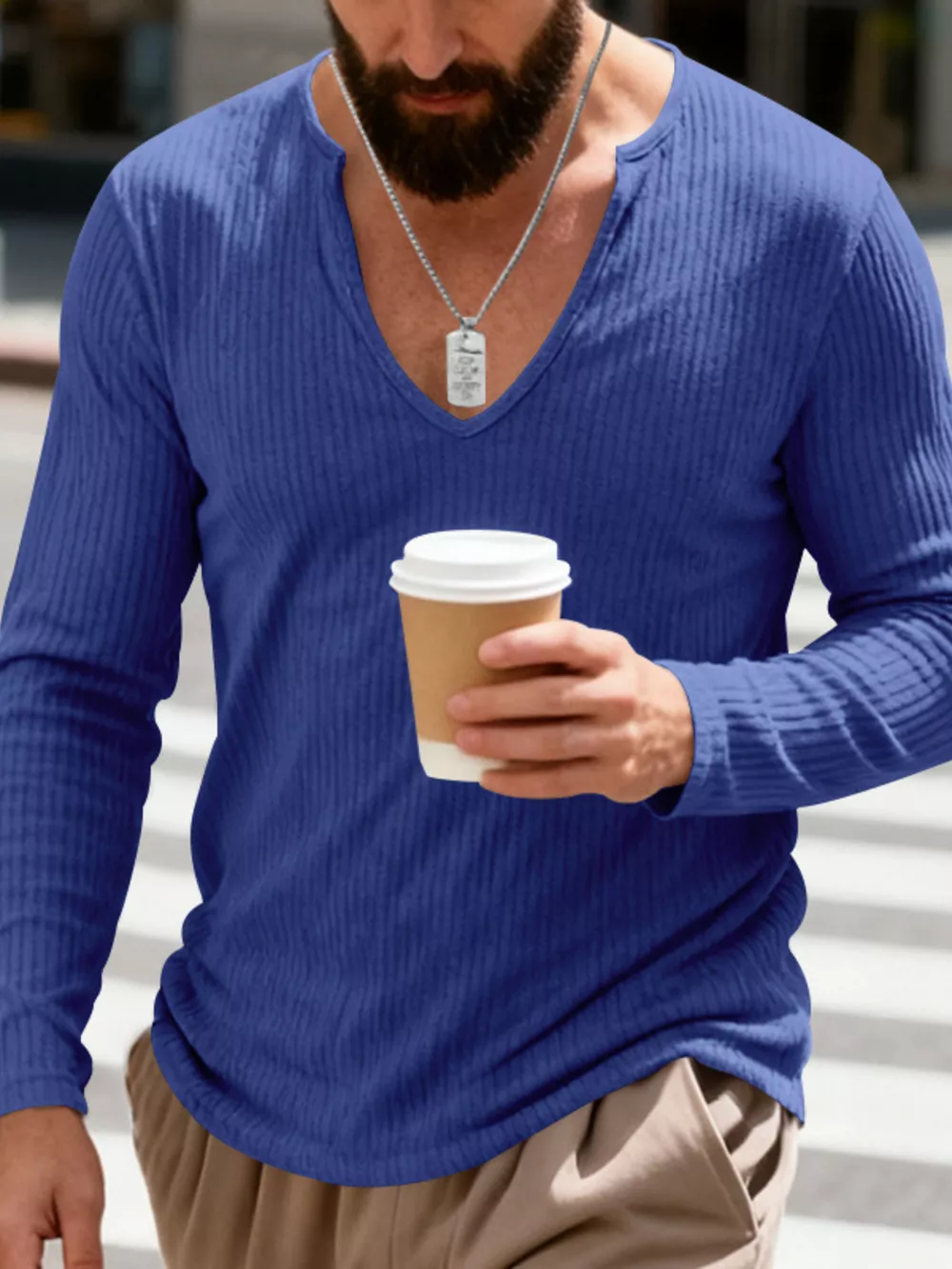 Men's Full Size Casual Ribbed Long Sleeve T-Shirt Plus Size, image 14