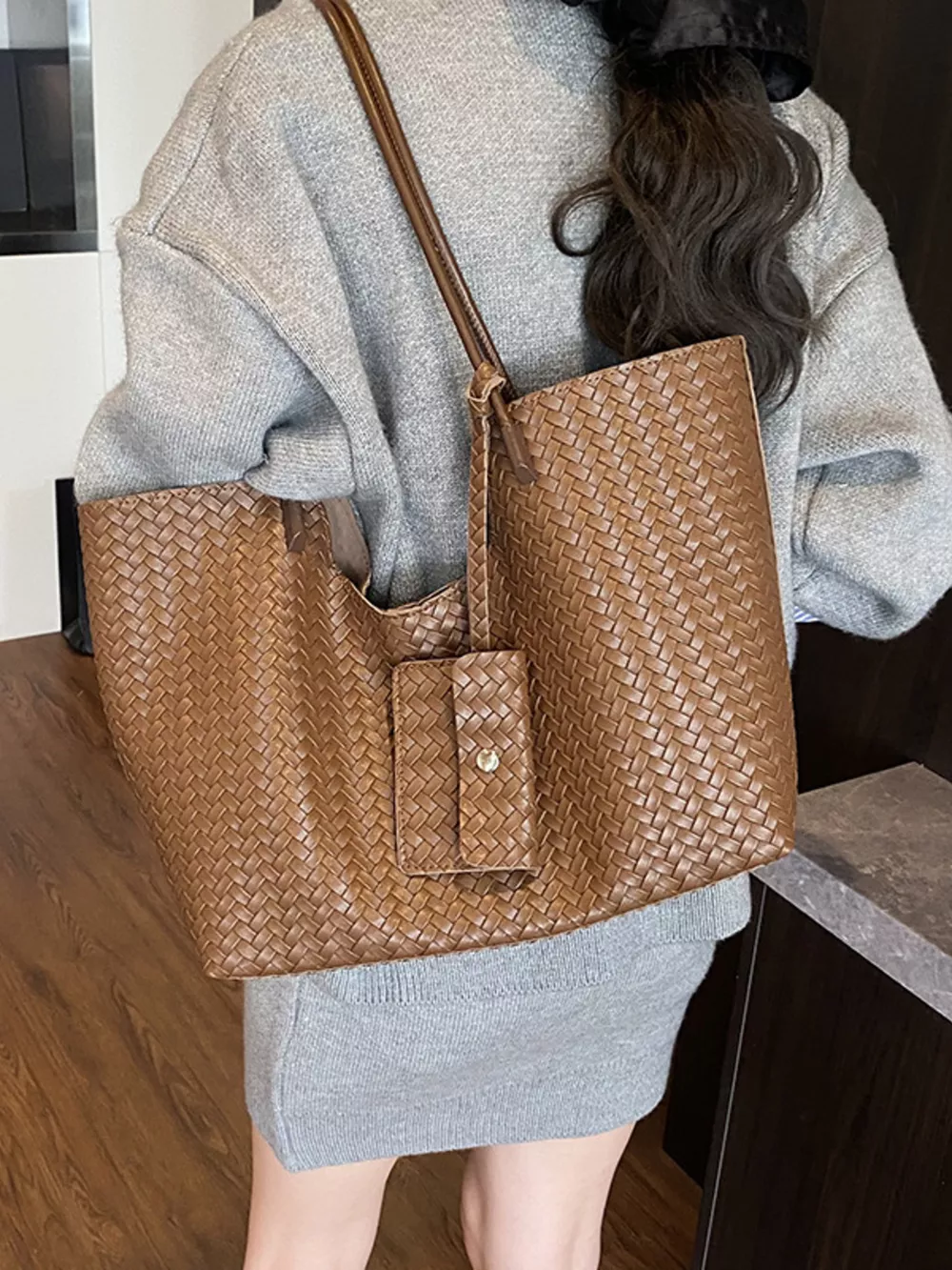 Woven Texture Large Capacity Tote Bag, image 15