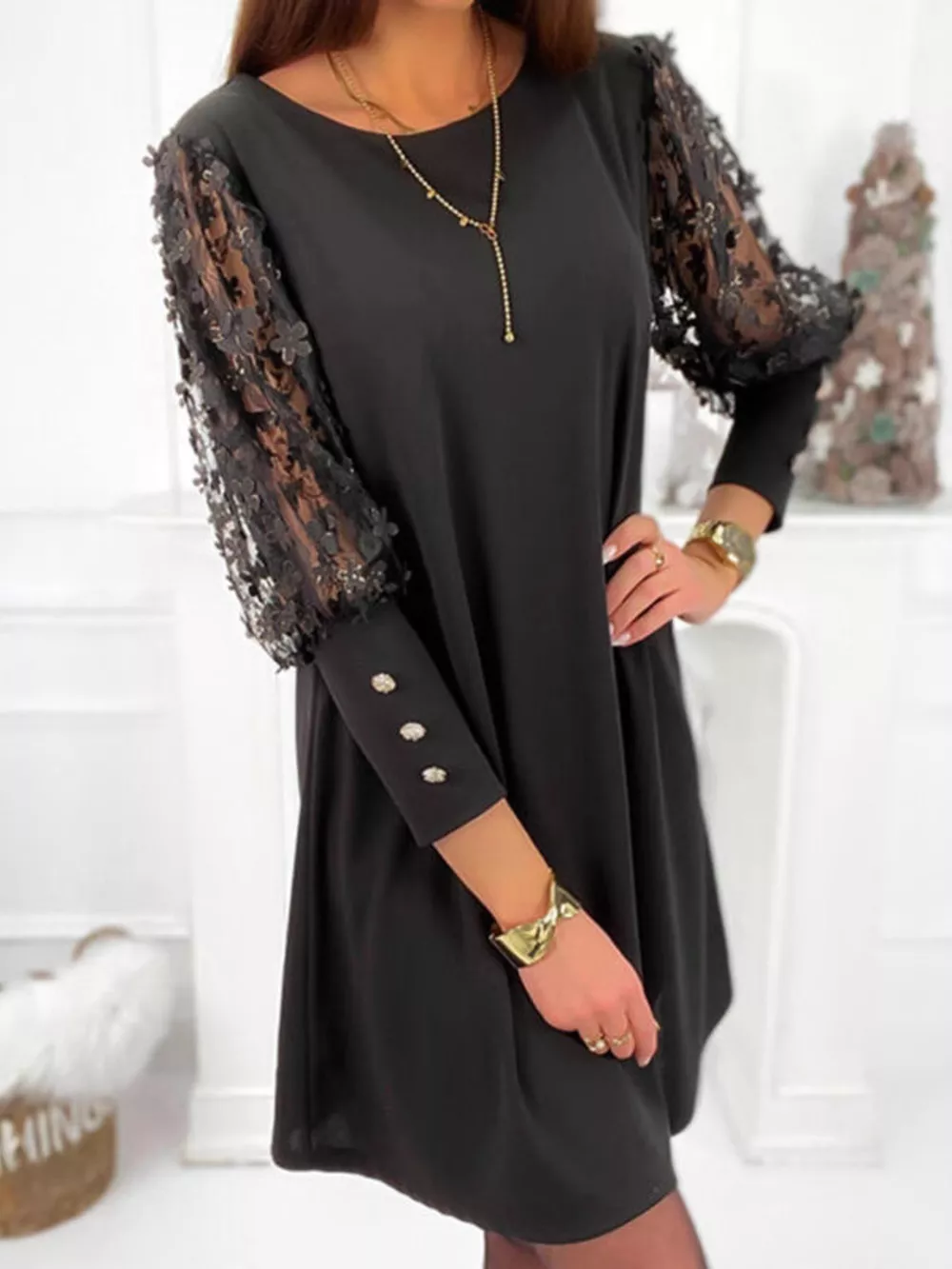 Floral Lace Sleeve Mini Dress, image 2