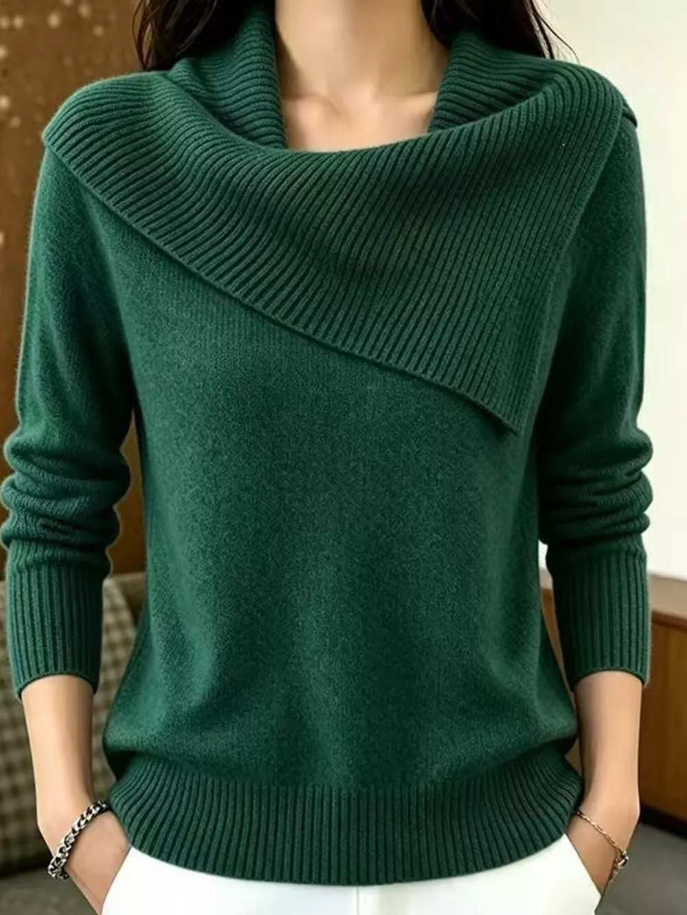 Full Size Asymmetric Ribbed Collar Sweater Plus Size, image 13