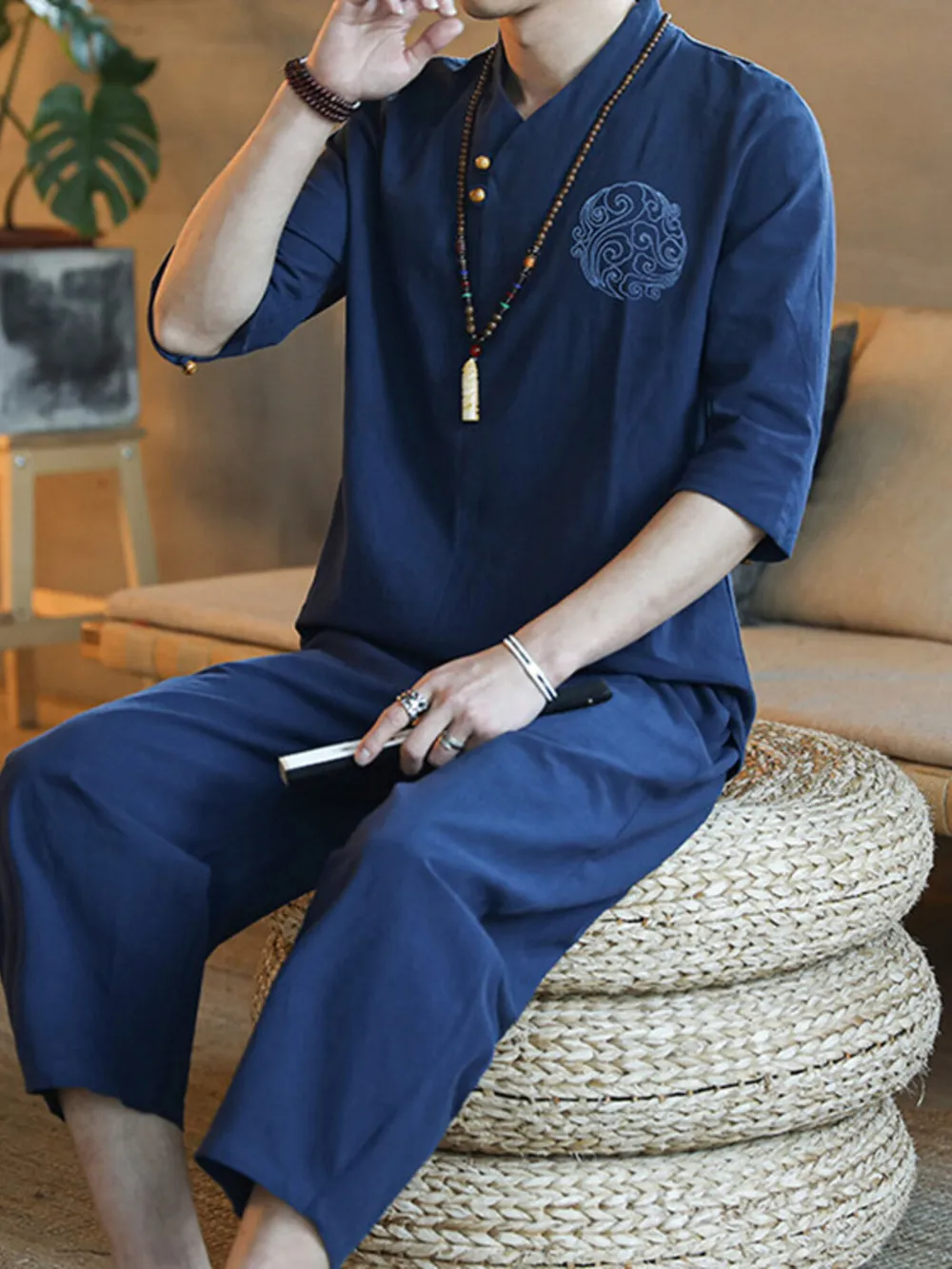 Men's Plus Size 3/4 Sleeve Top and Pants Set, image 3