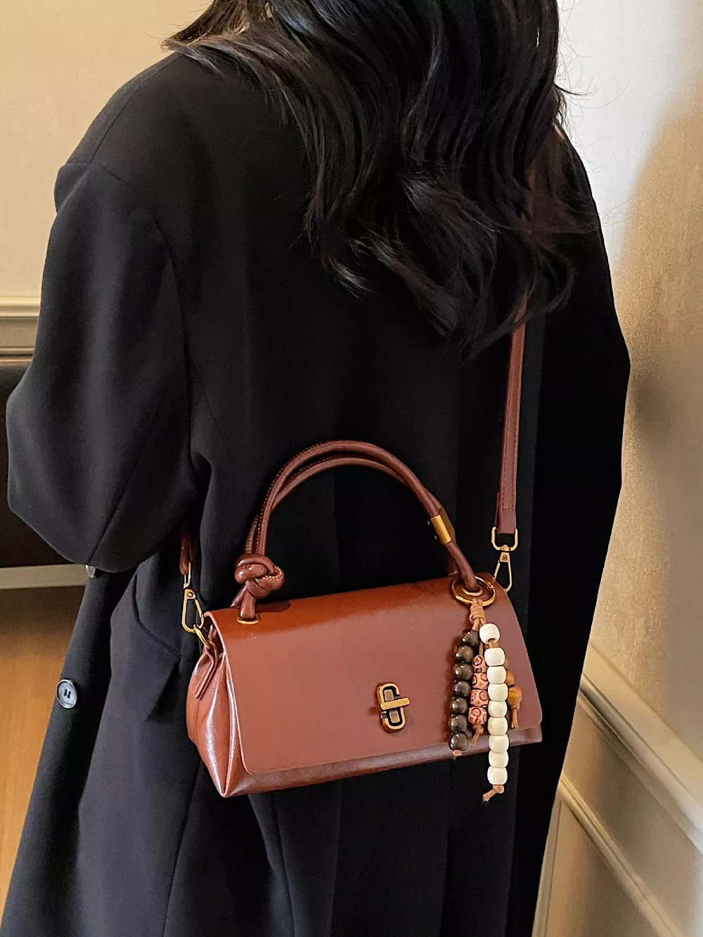 Leather Crossbody Bag with Bead Charm, image 5