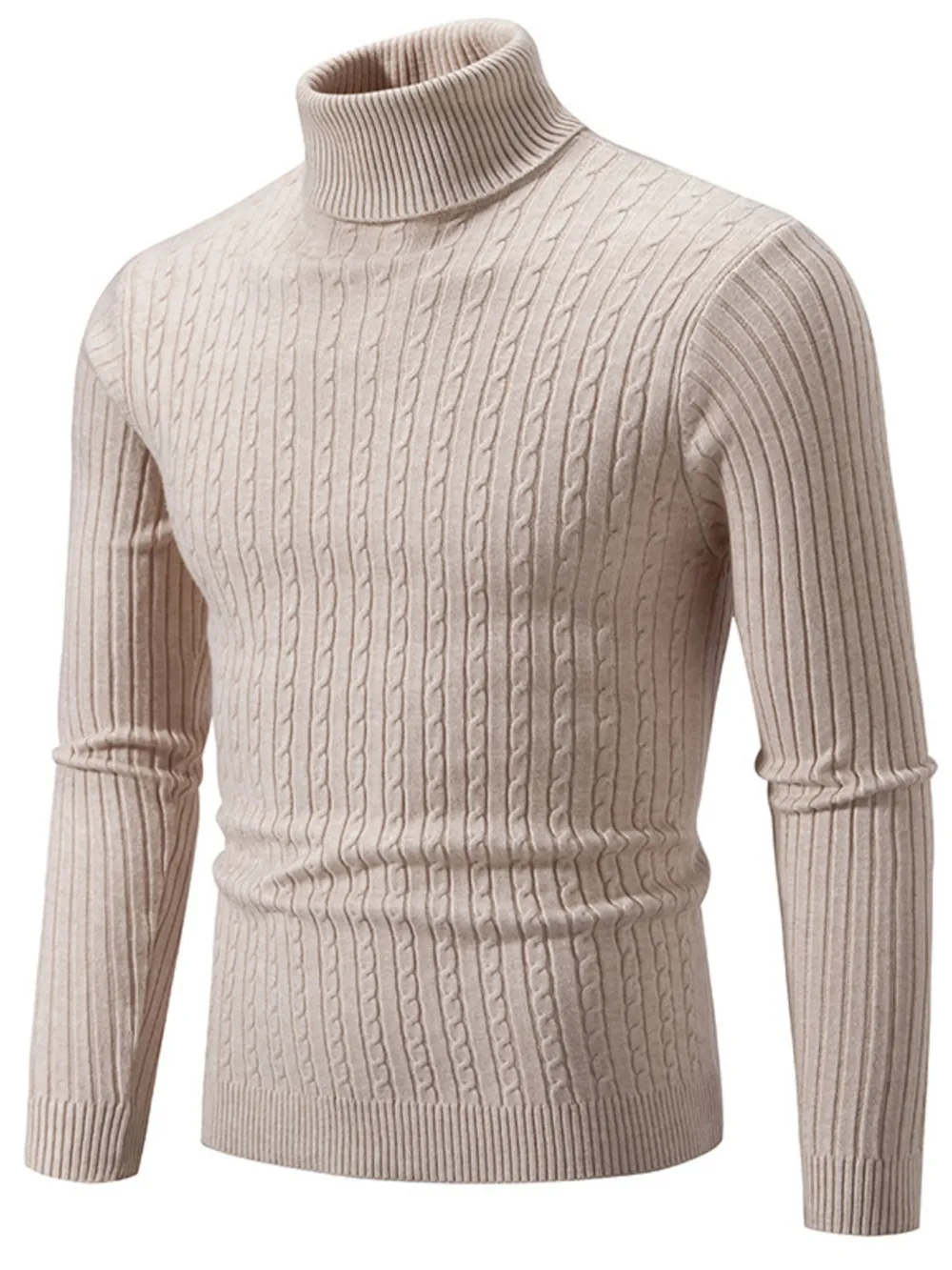 Men's Plus Size Ribbed Turtleneck Long Sleeve Sweater, image 3