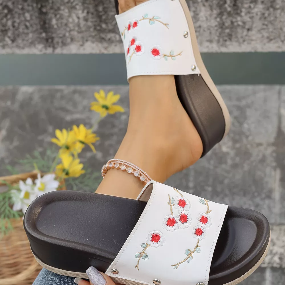 Floral Embroidered Wedge Sandals, image 5