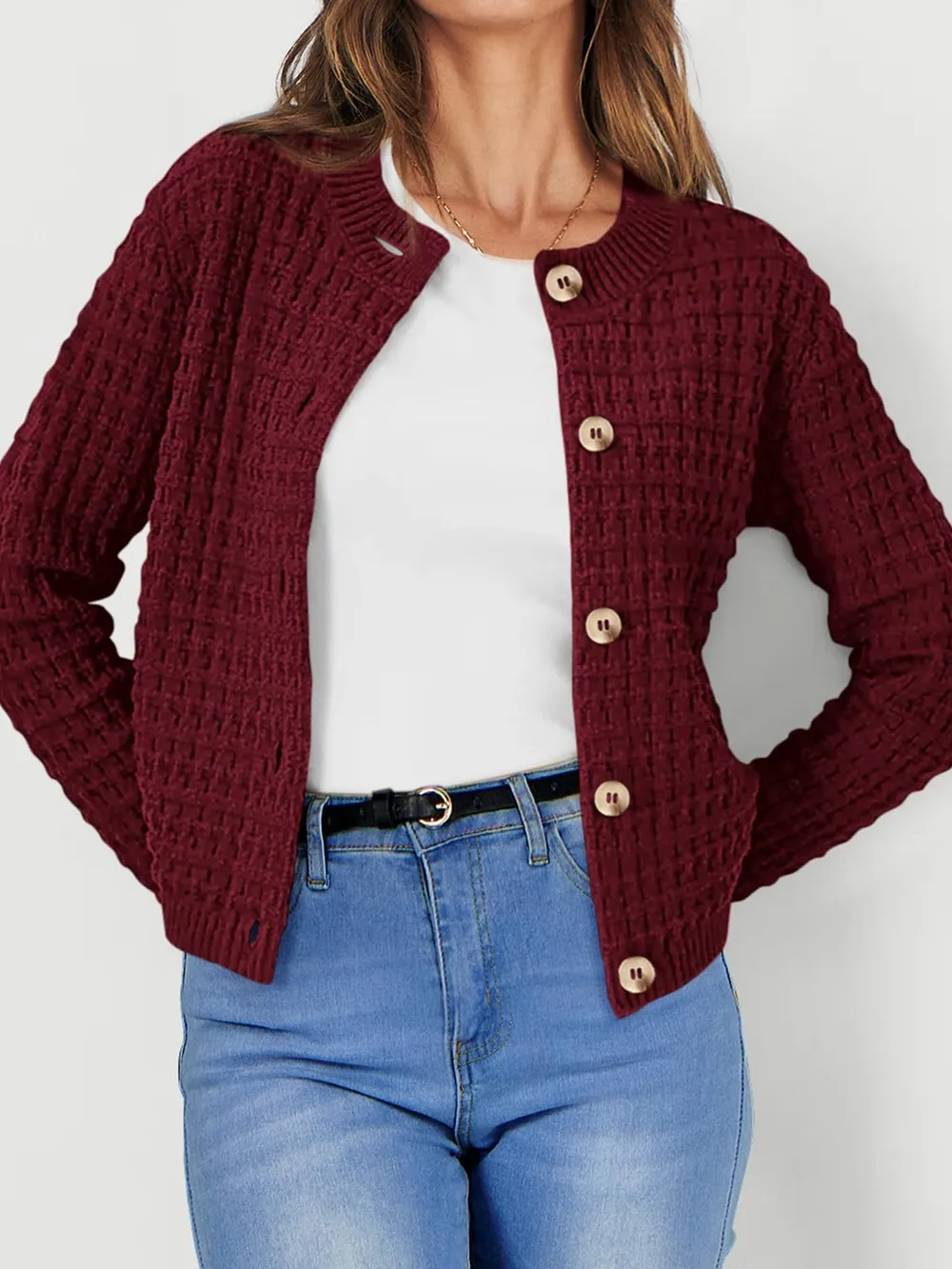 Textured Knit Button-Front Cardigan, image 18
