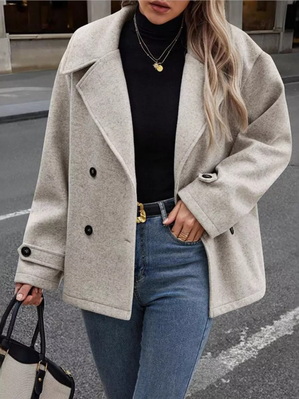 Double-Breasted Wool Blend Casual Jacket, image 3