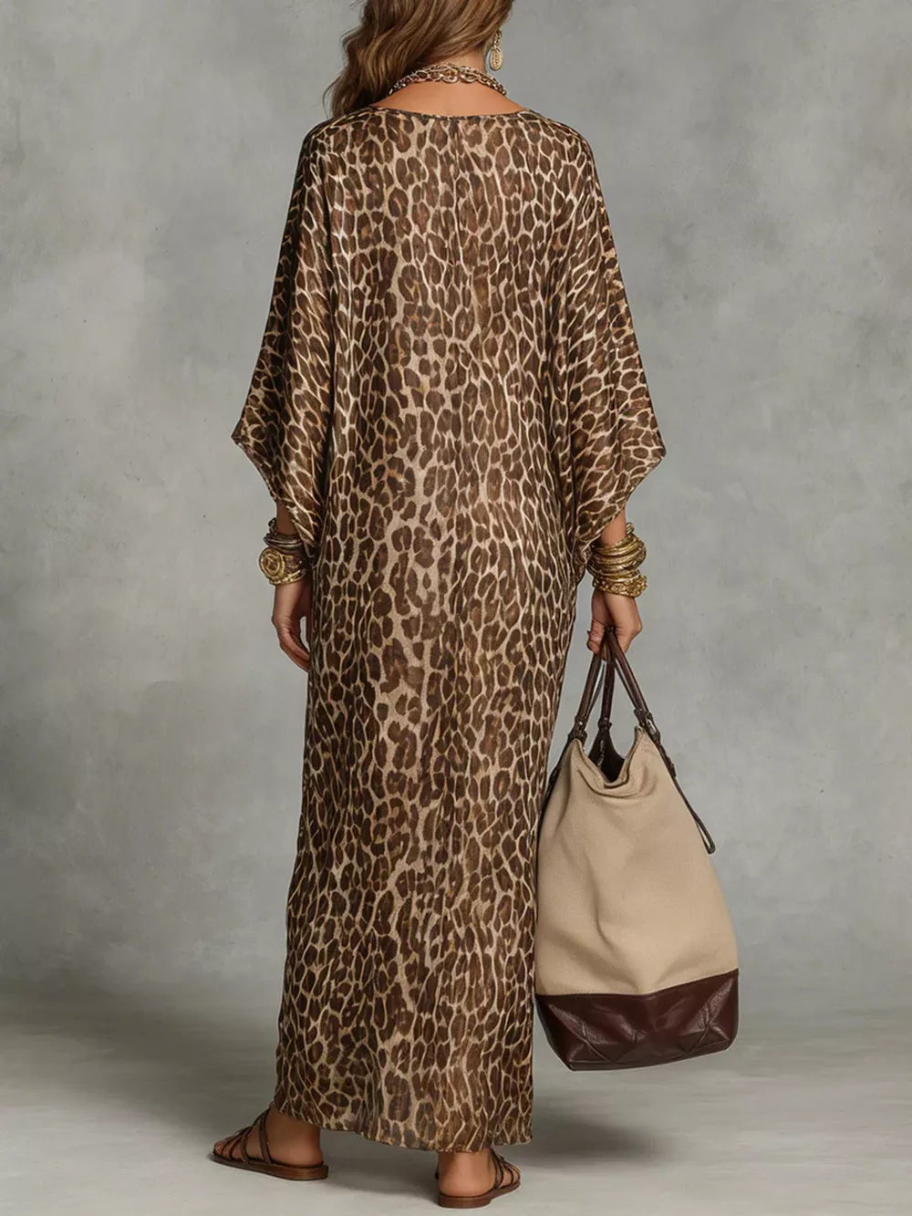 Leopard Print V-Neck Maxi Dress, image 2