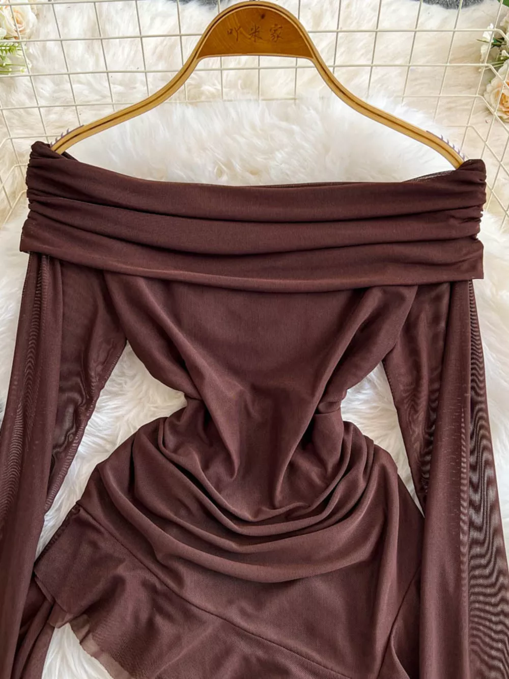 Off-Shoulder Ruffled Mesh Top, image 3