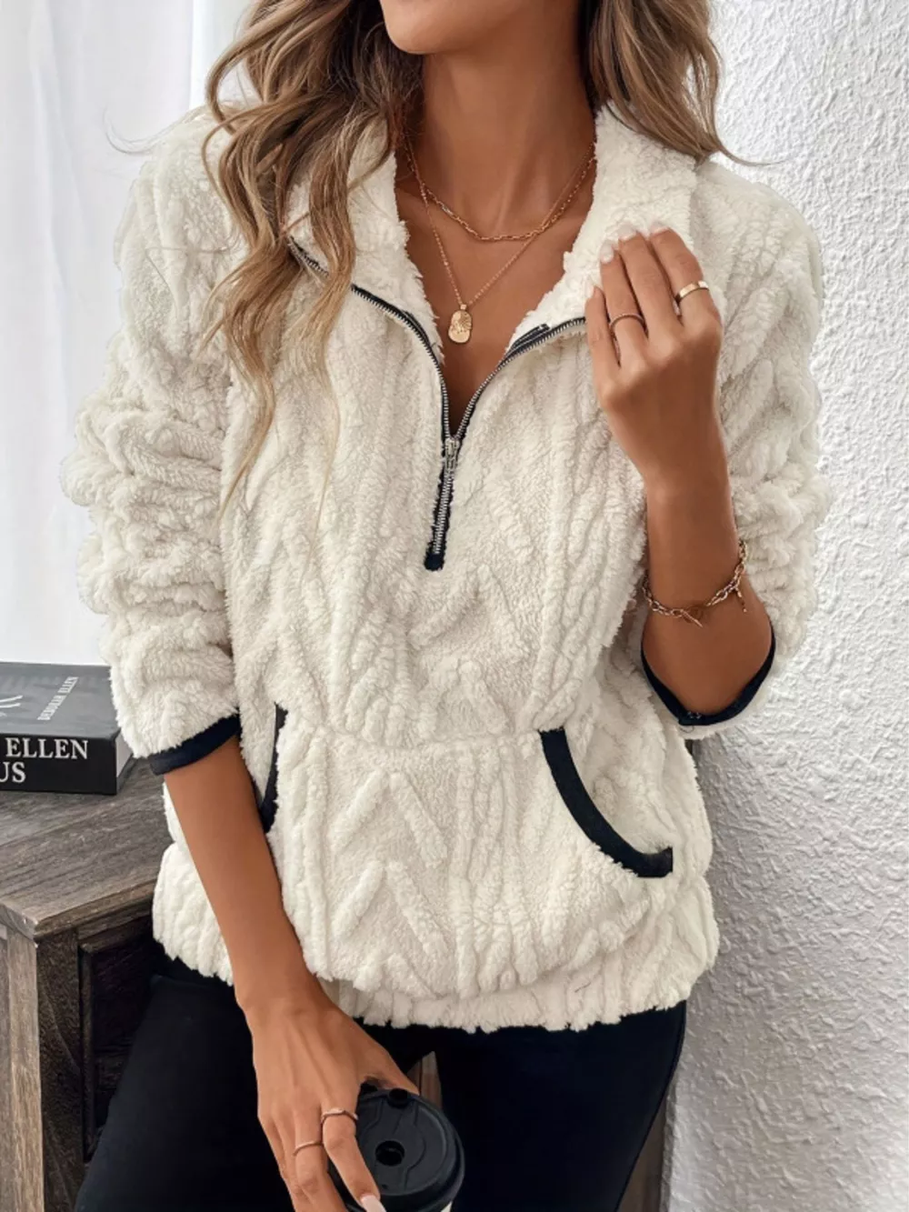 Full Size Sherpa Half Zip Sweatshirt Plus Size, image 22