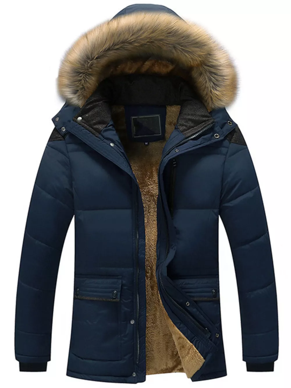 Men's Plus Size Fur Hooded Winter Parka Jacket, image 4