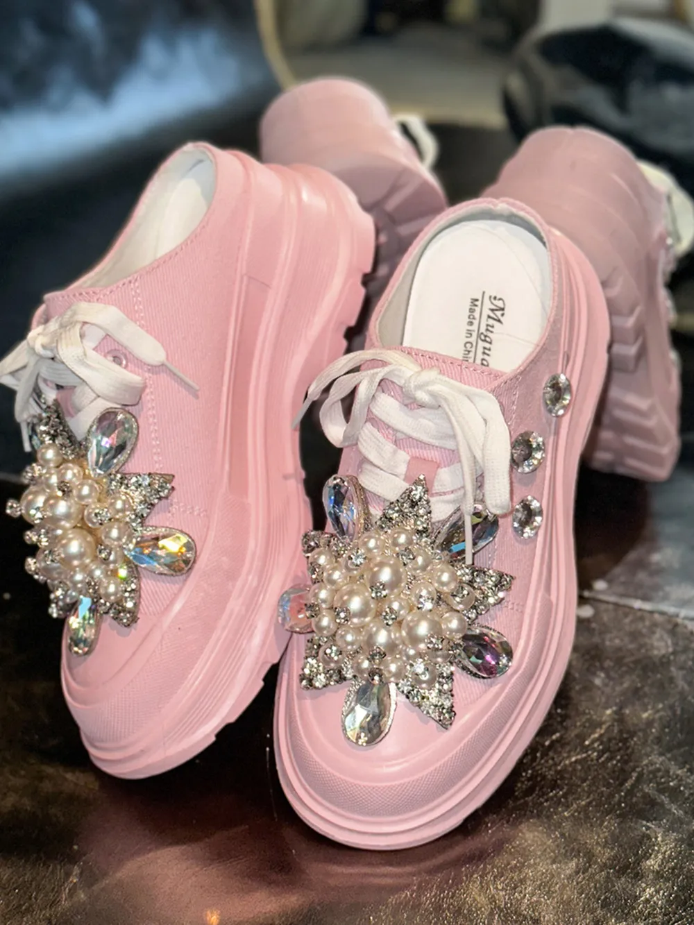 Pearl Embellished Platform Slip-Ons, image 8