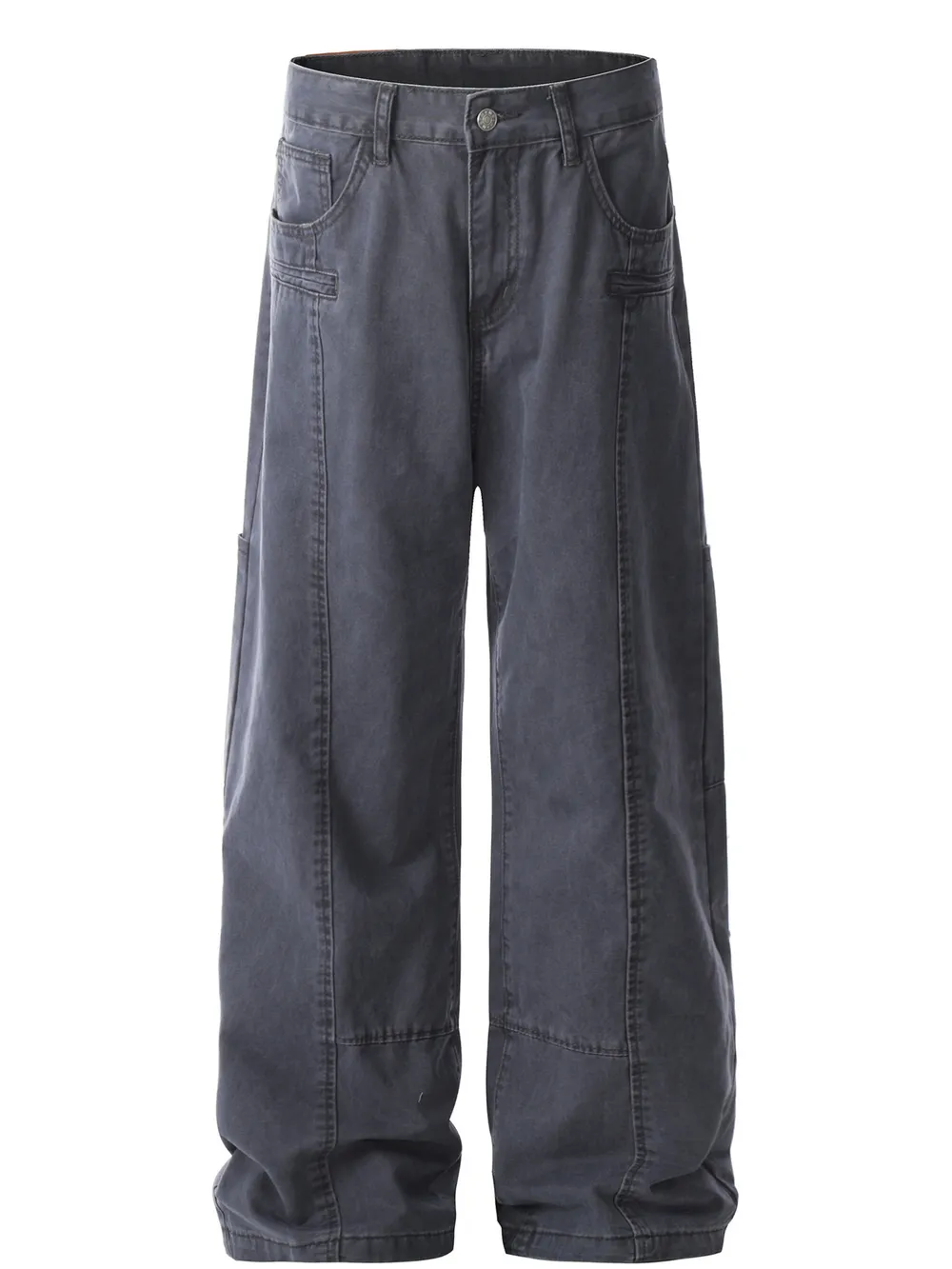 Men's Wide Leg Cargo Pants with Stitching Detail, image 2