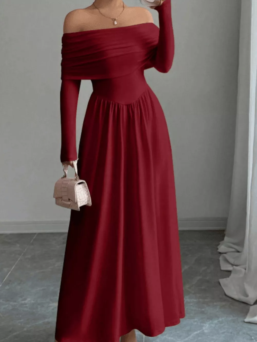 Off-Shoulder Long Sleeve Maxi Dress, image 3