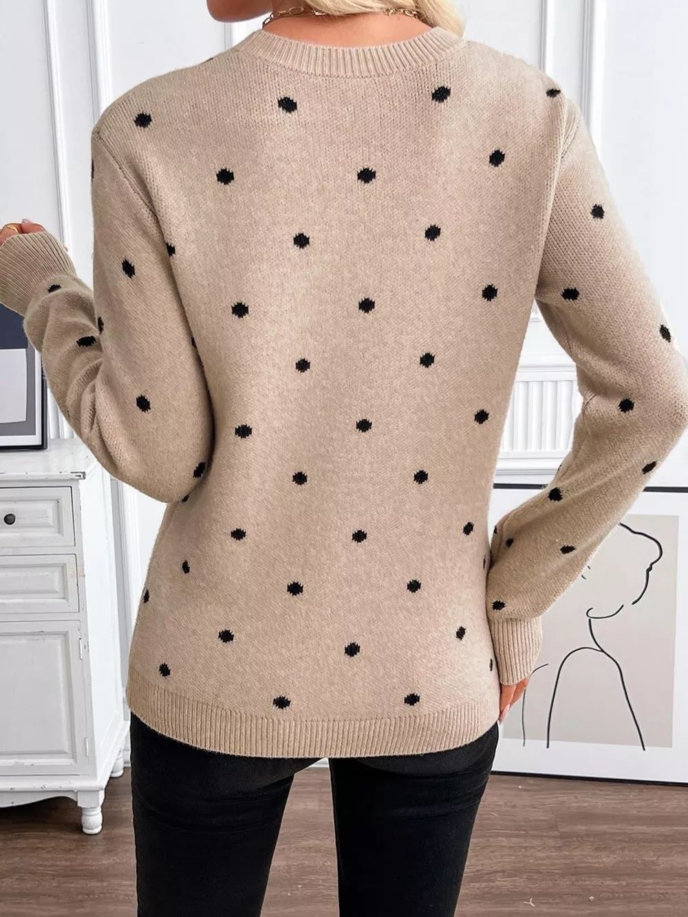Polka Dot Crew Neck Sweater, image 5