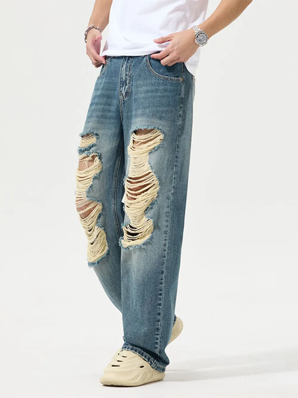 Men's Full Size Distressed Wide Leg Jeans Plus Size, image 2