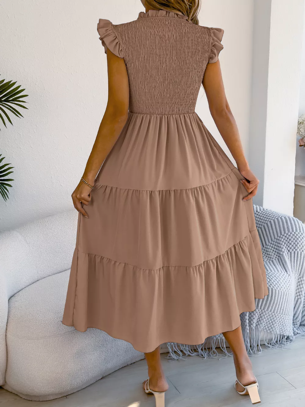 Smocked Ruffled Cap Sleeve Dress, image 3