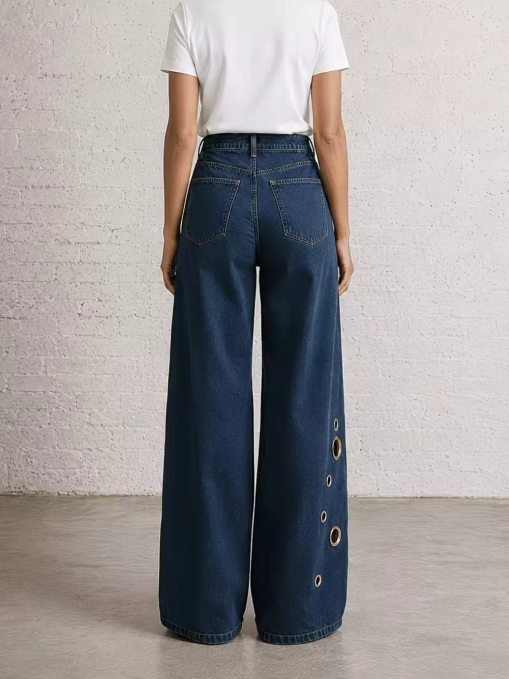 Wide Leg Jeans with Eyelet Details, image 3