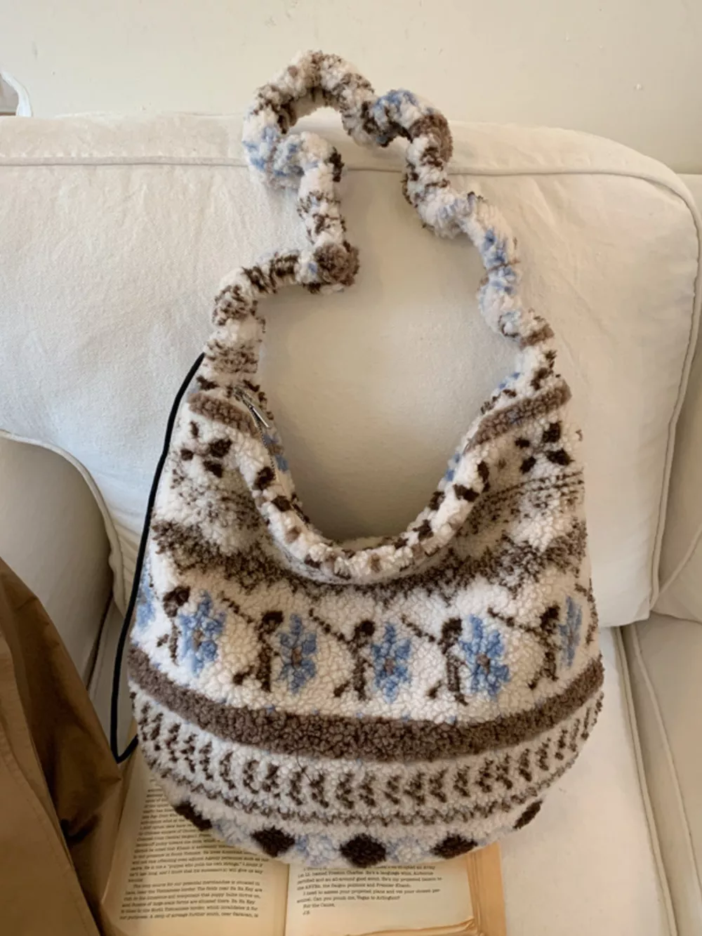 Sherpa Ruched Strap Handbag, image 4