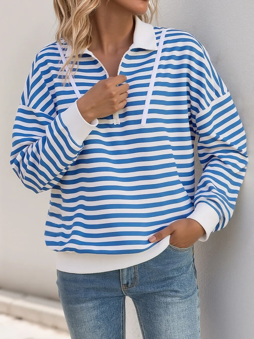 Striped Quarter Zip Long Sleeve Hoodie, image 3