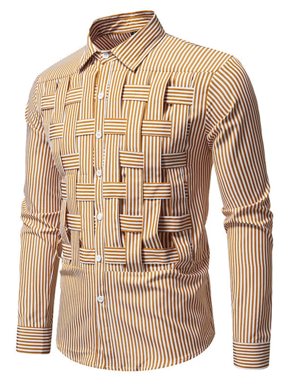 Men's Striped Woven Pattern Long Sleeve Shirt, image 2