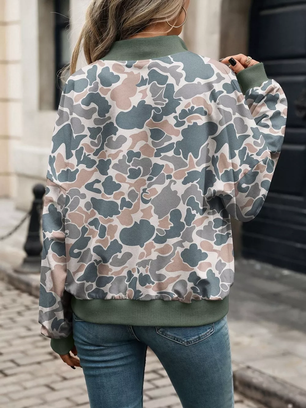 Printed Zip Up Long Sleeve Sweatshirt, image 18