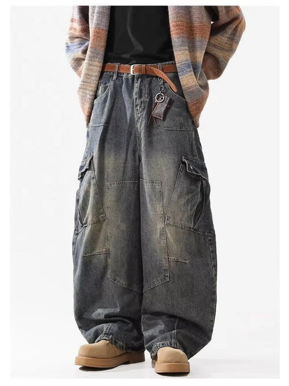 Men's Full Size Wide Leg Cargo Jeans Plus Size, image 2