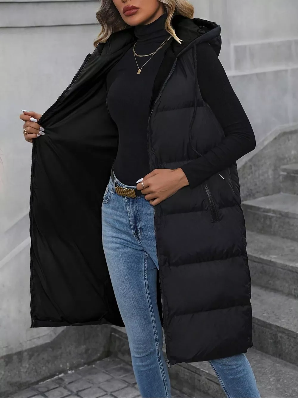Longline Padded Hooded Vest Coat, image 10